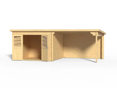 Gartenhaus Blockbohlenhaus CA2977 28 mm naturbelassen mit 3 m Anbau Produktbild #4