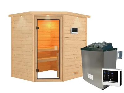 Sauna Elea mit bronzierter Glastür und Dachkranz + 9 kW Saunaofen ext. Strg. Produktbild #7