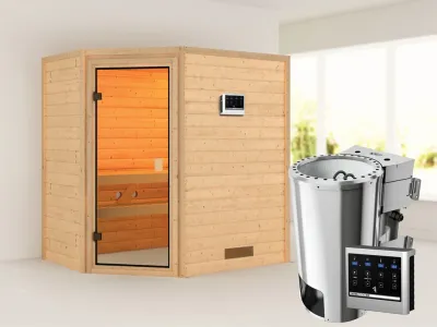 Sauna Jella mit bronzierter Glastür + 3,6 kW Plug & Play Bio-Ofen ext. Strg. Produktbild #1
