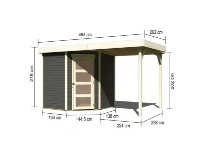 Gartenhaus Schwandorf 5 19 mm terragrau inkl. 2,4 m Anbaudach Produktbild #4