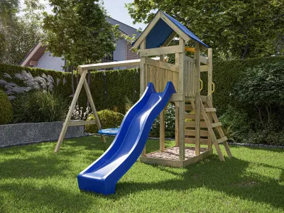 Spielturm Speedy KDI inkl. Doppelschaukel inkl. Rutsche blau + Nestschaukel Produktbild #4