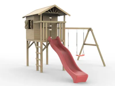 Stelzenhaus Tree Hut KDI inkl. Doppelschaukel und Rutsche rot Produktbild #3