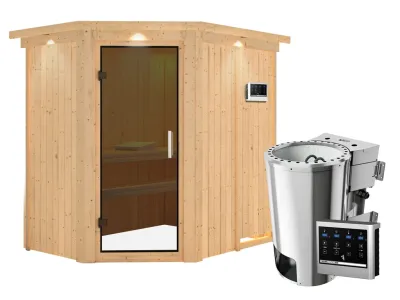 Sauna Systemsauna Saja mit Dachkranz, graphit Ganzglastür + Plug & Play Bio-Ofen mit ext. Strg. Produktbild #3