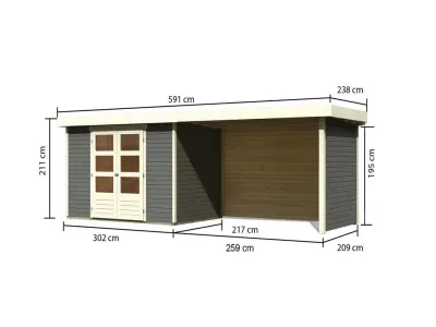 Gartenhaus SET Askola 4 19 mm terragrau, inkl. 2,8 m Anbaudach + Seiten-/Rückwand Produktbild #3