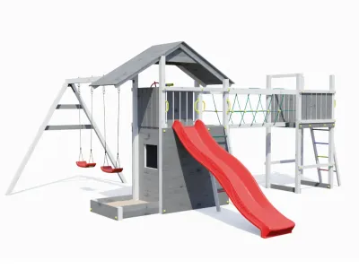 Spielturm Smart 7 Bridge grau-weiß inkl. Rutsche rot Produktbild #5