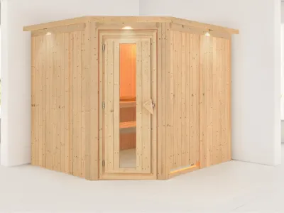 Systemsauna Malin mit Dachkranz, Holztür mit Isolierglas Produktbild #1