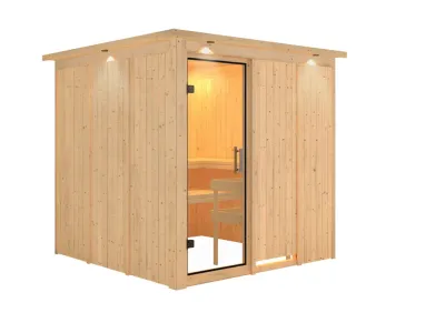 Sauna Systemsauna Rodin mit Dachkranz, Klarglas Ganzglastür Produktbild #9