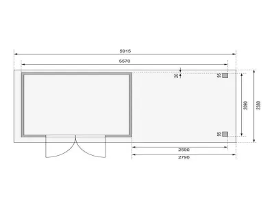 Gartenhaus SET Kerko 4 19 mm naturbelassen, inkl. 2,8 m Anbaudach + Seiten- und Rückwand Produktbild #2