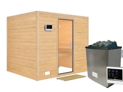 Massivholzsauna Sonara Klarglas Ganzglastür Produktbild #3