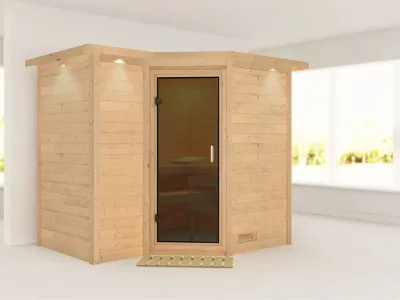 Massivholzsauna Sahib 2 mit Dachkranz, graphit Ganzglastür Produktbild #1