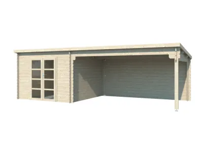 Gartenhaus Homeoffice Blockbohlenhaus Inna 34 mm naturbelassen mit 4 m Anbau Produktbild #3