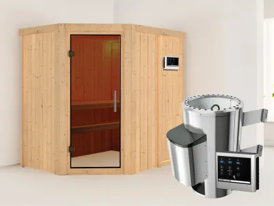 Sauna Systemsauna Saja graphit Ganzglastür + Plug & Play Saunaofen mit externer Steuerung Produktbild #1
