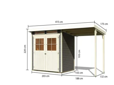 Gartenhaus SET Glücksburg 2 ECO 19 mm terragrau, inkl. 1,9 m Anbaudach Produktbild #4