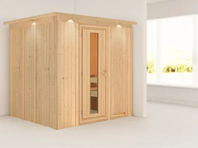Systemsauna Sodin mit Dachkranz, Holztür mit Isolierglas Produktbild #1