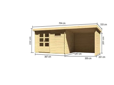 Gartenhaus Blockbohlenhaus SET Bastrup 8 28mm naturbelassen, inkl. 3 m Anbaudach + Seiten-/Rückwand Produktbild #9