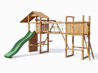 Spielturm Smart 5 Bridge teakfarben inkl. Rutsche grün Produktbild #4