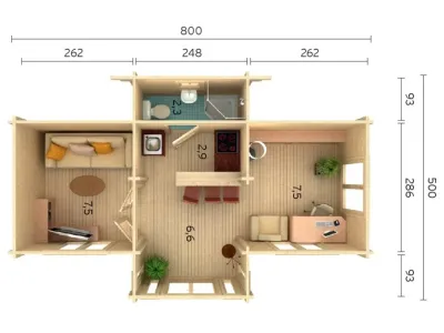 Ferienhaus Blockbohlenhaus Anna 26,8 m² 70 mm naturbelassen Produktbild #4