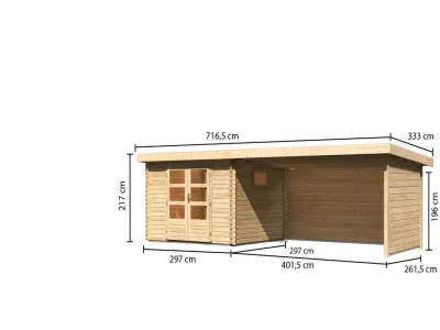 Gartenhaus Blockbohlenhaus SET Trittau 3 38 mm naturbelassen, inkl. 4 m Anbaudach + Seiten-/Rückwand Produktbild #9