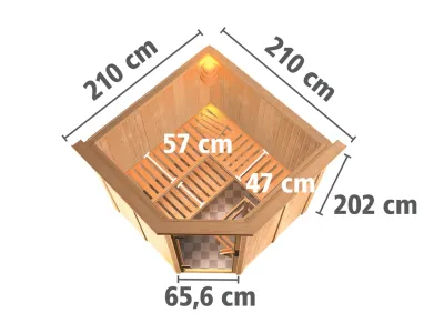 Sauna Systemsauna Jarin mit Dachkranz, Klarglas Ganzglastür + 9 kW Bio-Kombiofen mit ext. Strg Produktbild #3