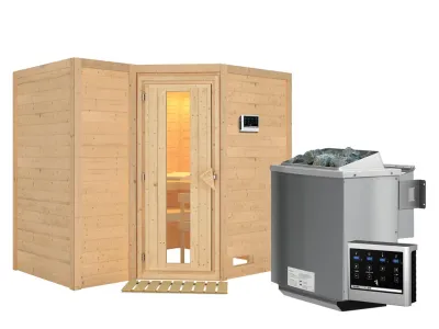 Massivholzsauna Sahib 2 Holztür mit Isolierglas, inkl. 9 kW Bio-Ofen ext. Steuerung Produktbild #5