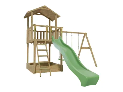 Spielturm Tilly Classic mit Doppelschaukel KDI inkl. Rutsche grün + Sitze grün Produktbild #5