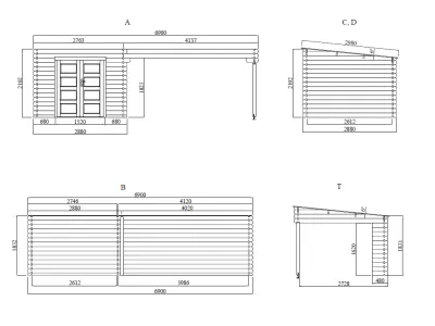Gartenhaus Homeoffice Blockbohlenhaus Inna 34 mm naturbelassen mit 4 m Anbau Produktbild #6