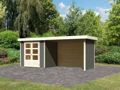 Gartenhaus Askola 3 19 mm terragrau inkl. 2,4 m Anbaudach + Seiten- und Rückwand Produktbild #6