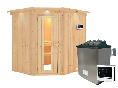 Sauna Systemsauna Siirin mit Dachkranz, inkl. 9 kW Ofen mit externer Steuerung Produktbild #7