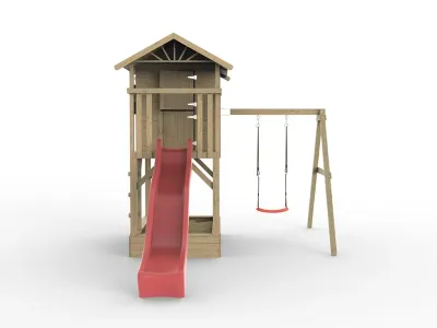 Stelzenhaus Tree Hut mit Sandkasten KDI inkl. Einzelschaukel und Rutsche rot Produktbild #3