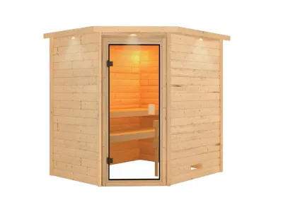 Sauna Massivholzsauna Mia mit Dachkranz, bronzierte Ganzglastür Produktbild #6