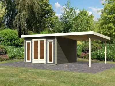 Gartenhaus SET Radeburg 3 40 mm terragrau inkl. 3,3 m Anbaudach Produktbild #10