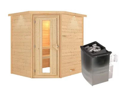 Sauna Massivholzsauna Mia mit Dachkranz, inkl. 9 kW Ofen mit integrierter Steuerung Produktbild #5
