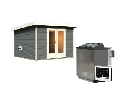 Saunahaus Mainburg 1 terragrau 38 mm inkl. Bio-Kombiofen 9 kW + ext. Steuerung Produktbild #3