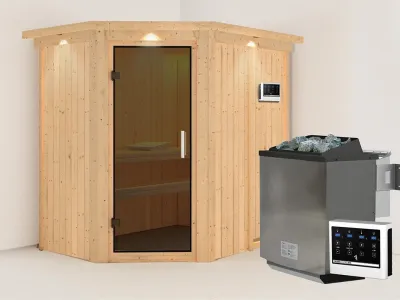 Sauna Systemsauna Carin mit Dachkranz, inkl. 9 kW Bio-Ofen mit externer Steuerung Produktbild #1