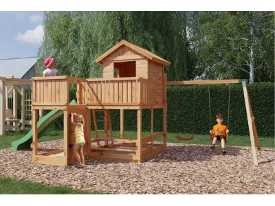 Stelzenhaus Pluto teakfarben inkl. Rutsche grün Produktbild #1