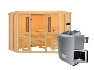 Multifunktionssauna Asta mit bronzierter Glastür + 9 kW Saunaofen ext. Strg. Produktbild #7