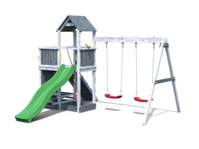 Spielturm Floppi grau-weiß inkl. Doppelschaukel + Rutsche Produktbild #7