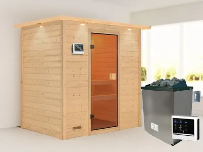 Sauna Massivholzsauna Selena mit Dachkranz, inkl. 9 kW Ofen mit externer Steuerung Produktbild #1