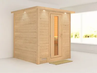 Massivholzsauna Mojave mit Dachkranz, Holztür mit Isolierglas Produktbild #6