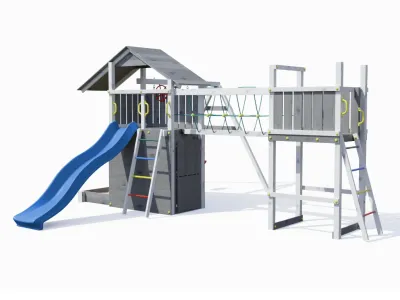 Spielturm Smart 7 Bridge grau-weiß inkl. Rutsche blau Produktbild #4