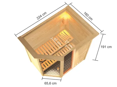 Sauna Jada mit bronzierter Glastür und Dachkranz + 9 kW Bio-Kombiofen ext. Strg. Produktbild #3