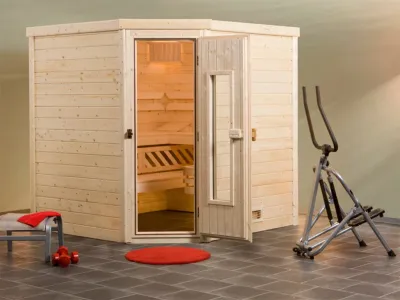 Sauna Massivholzsauna Turku 2 HT isolierte Holztür mit Glasausschnitt Produktbild #1