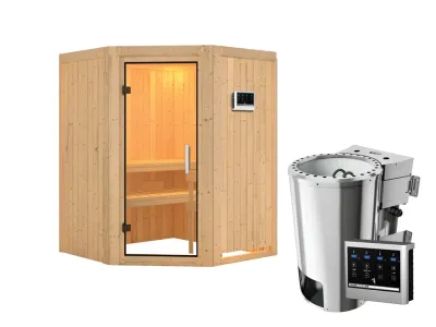 Sauna Systemsauna Nanja Klarglas Ganzglastür + Plug & Play Bio-Ofen mit externer Steuerung Produktbild #3