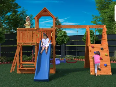 Spielturm Fluppi teakfarben inkl. Einzelschaukel + Rutsche Produktbild #3