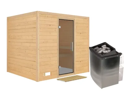 Massivholzsauna Sonara graphit Ganzglastür Produktbild #3