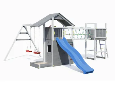Spielturm Smart 7 Bridge grau-weiß inkl. Rutsche blau Produktbild #5