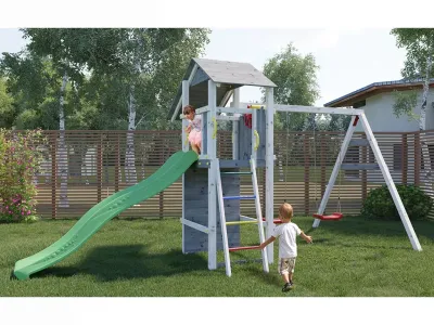 Spielturm Smart 5 grau/weiß inkl. Rutsche grün Produktbild #3