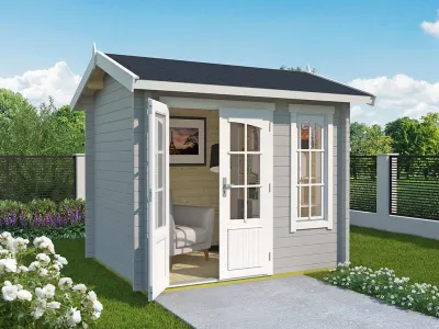 Gartenhaus Blockbohlenhaus Alex Mini 44 mm lichtgrau Produktbild #1