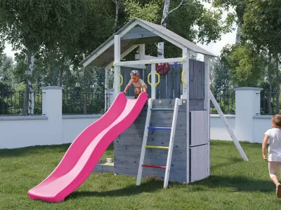 Spielturm Smart 7 grau-weiß inkl. Rutsche pink Produktbild #2