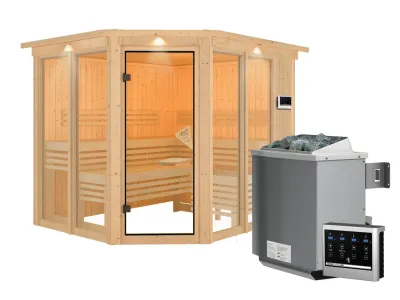 Sauna Ainur mit bronzierter Glastür und Dachkranz + 9 kW Bio-Kombiofen mit ext. Strg. Produktbild #9